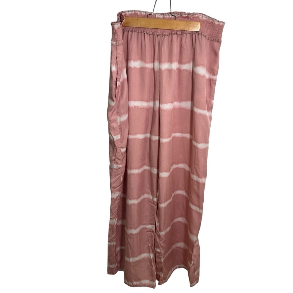 BeachLunchLounge Women's Size XL Pull On Wide Leg Pant Pink White Tie Dye Stripe
